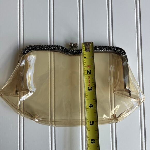 Vintage Clear Vinyl Purse Cluth ornate metal frame kiss lock 60's 70's - Picture 7 of 10